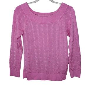 Lauren Ralph Lauren Size Medium Cotton Viscose Pink Cable Knit Boat Neck Sweater